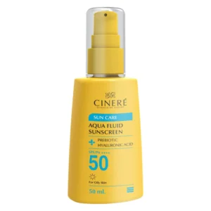فلوئید ضد آفتاب بی‌رنگ سینره، 50 SPF، مدل PREBIOTIC، مناسب پوست‌های چرب با حجم 50 میلی‌لیتر، فاقد پارابن، محافظت‌کننده در برابر اشعه‌های UVA و UVB++++، دارای فرمولاسیون فاقد چربی و هیالورونیک اسید، با ماندگاری 2 ساعته